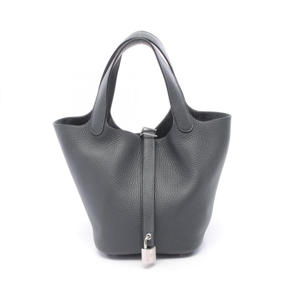 Hermes Picotin Lock PM Gris Misty Handbag, Leather, Taurillon Clemence Women'...